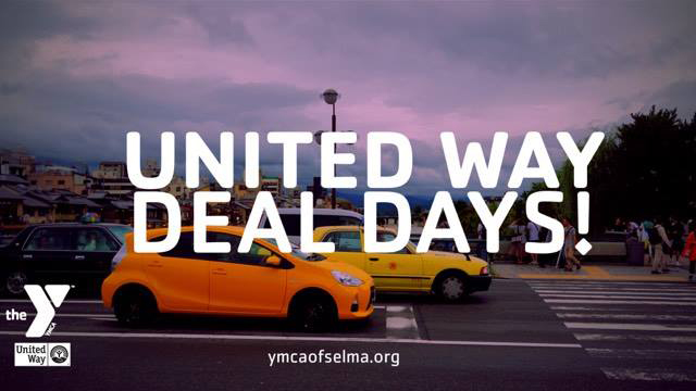 YMCA of Selma - United Way Deal Days! Text with Picture of Cars and Street in Background